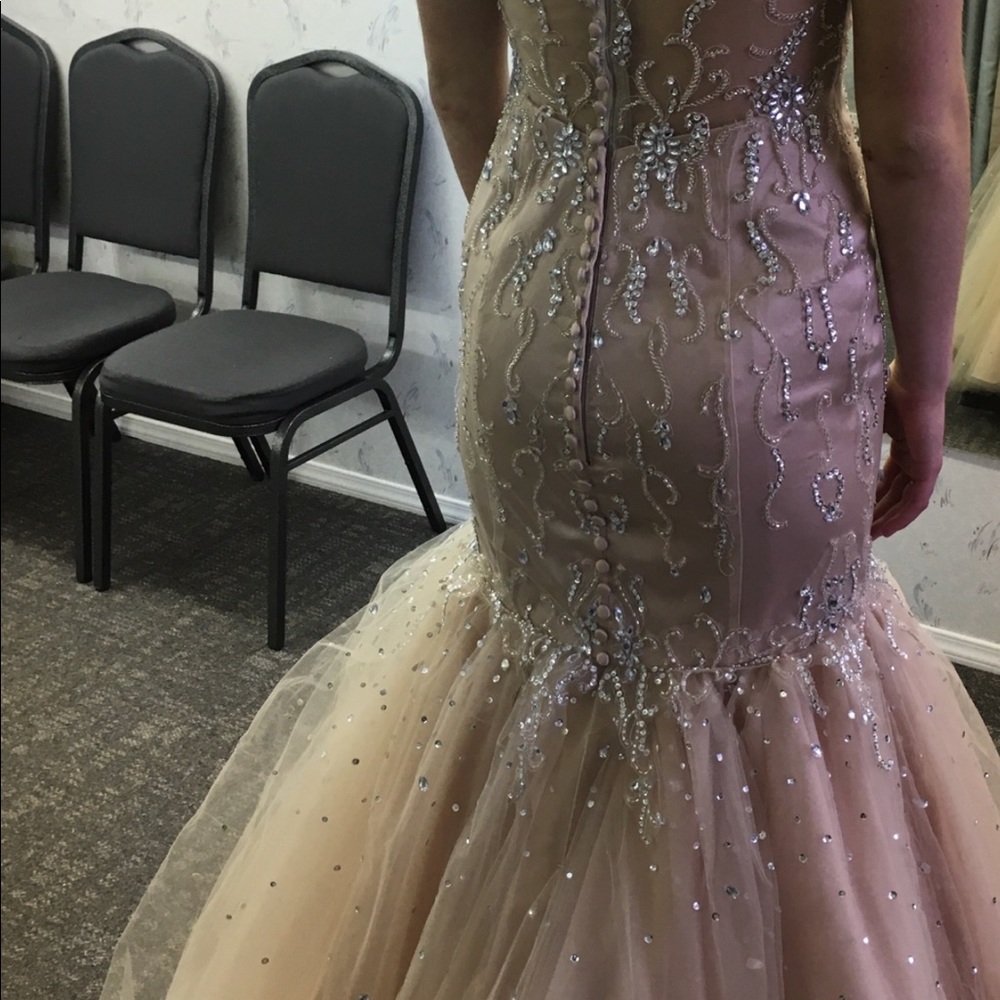 Full Length Tan Nude Beaded Prom Dress